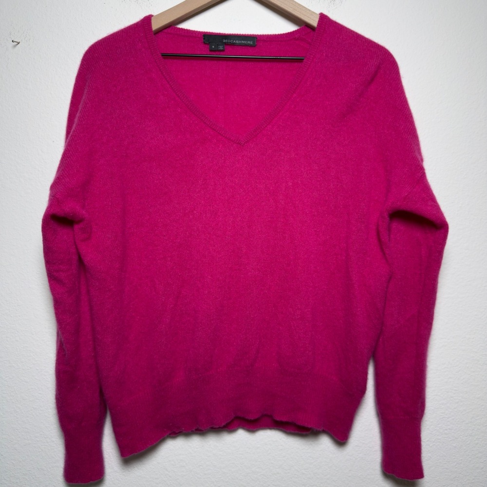 360 Cashmere Women 100% Cashmere Sweater Small Pink V-Neck Long Sleeve Kidcore